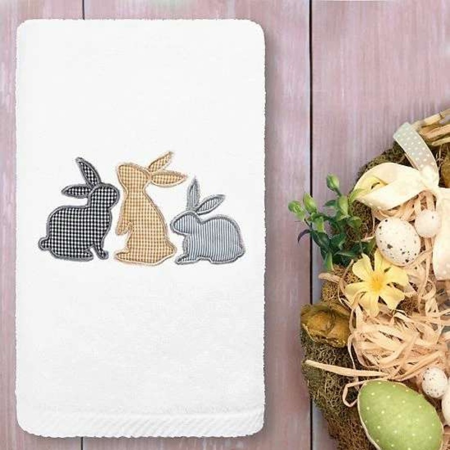 Bed & Bath * | Linum Home Textiles Bunny Row Embroidered Luxury Turkish Cotton Hand Towel White