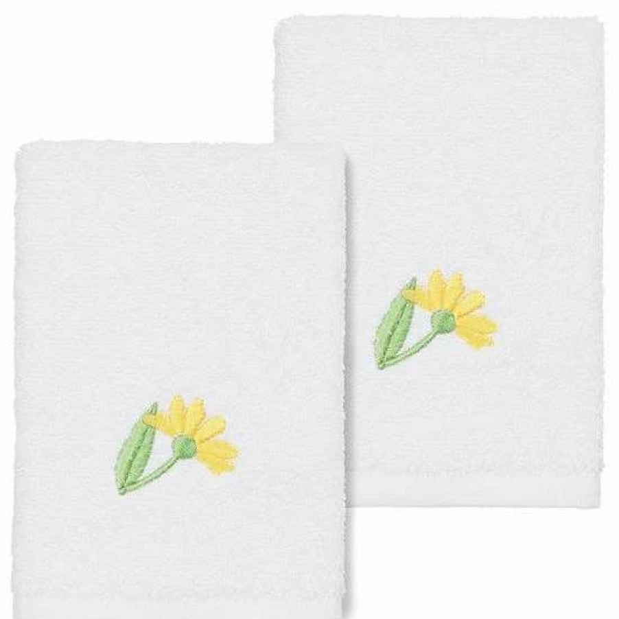 Bed & Bath * | Linum Home Textiles Turkish Cotton Daisy 2-Piece Embellished Washcloth Set Light Gray