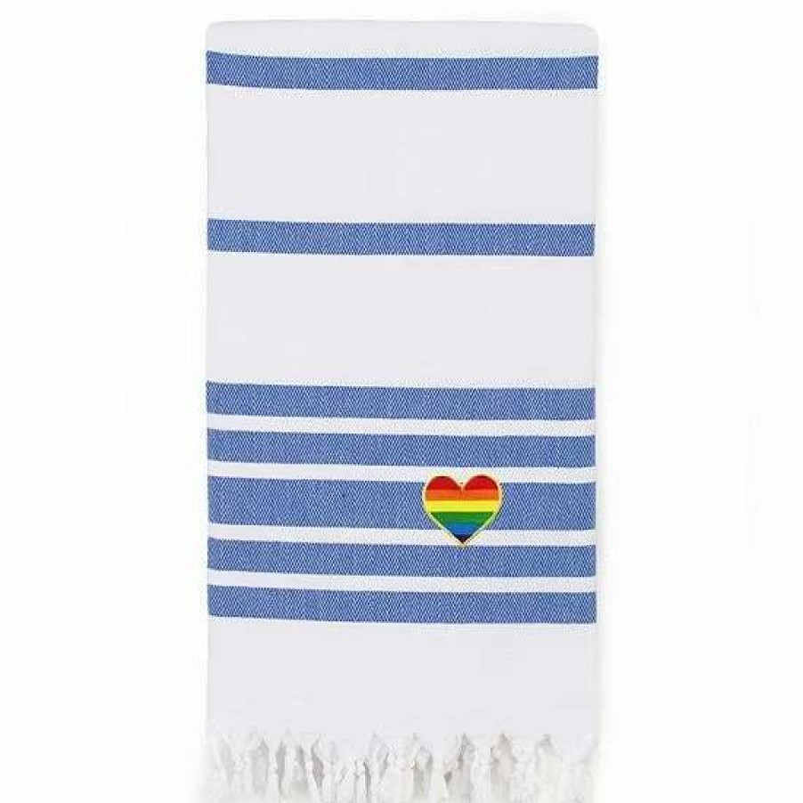 Bed & Bath * | Linum Home Textiles Turkish Cotton Herringbone Cheerful Rainbow Heart Pestemal Beach Towel Red White