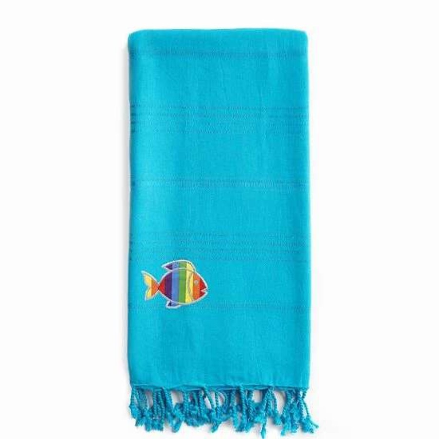 Bed & Bath * | Linum Home Textiles Turkish Cotton Summer Fun Sparkling Rainbow Fish Pestemal Beach Towel Turquoise