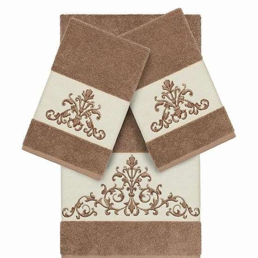 Bed & Bath * | Linum Home Textiles 3-Piece Scarlet Embellished Bath Towel Set Latte