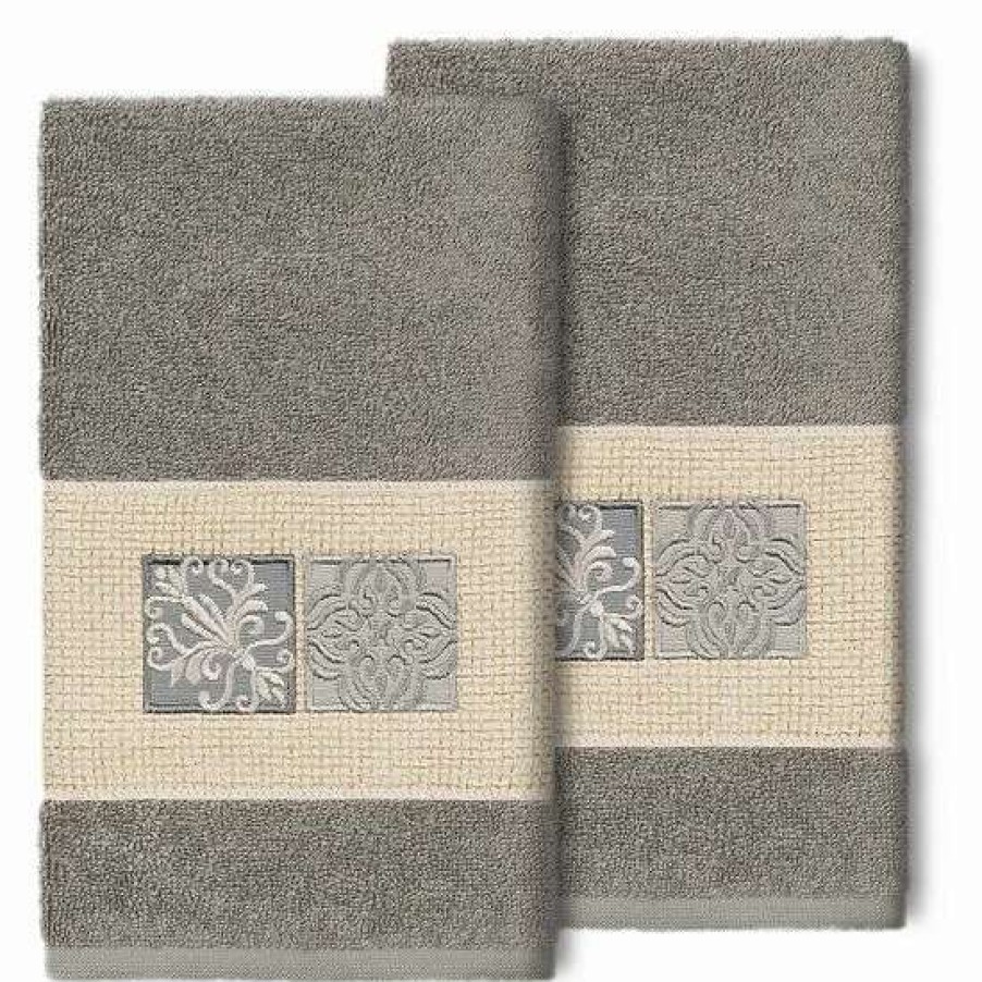 Bed & Bath * | Linum Home Textiles Turkish Cotton Vivian 2-Pack Embellished Hand Towel Set Midnight Blue