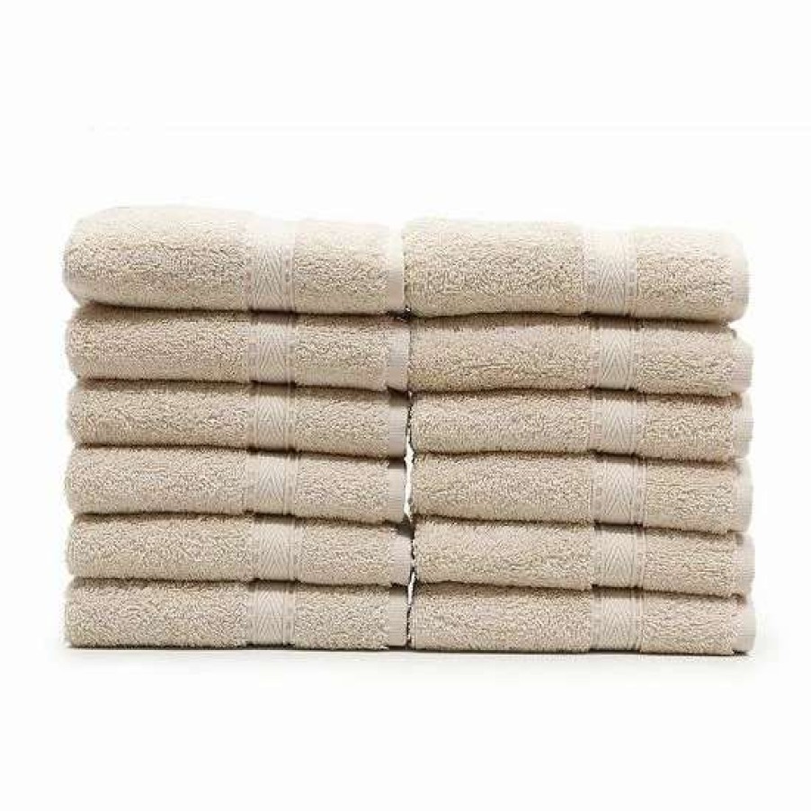 Bed & Bath * | Linum Home Textiles 12-Pack Textiles Turkish Cotton Sinemis Terry Washcloth Set Beige