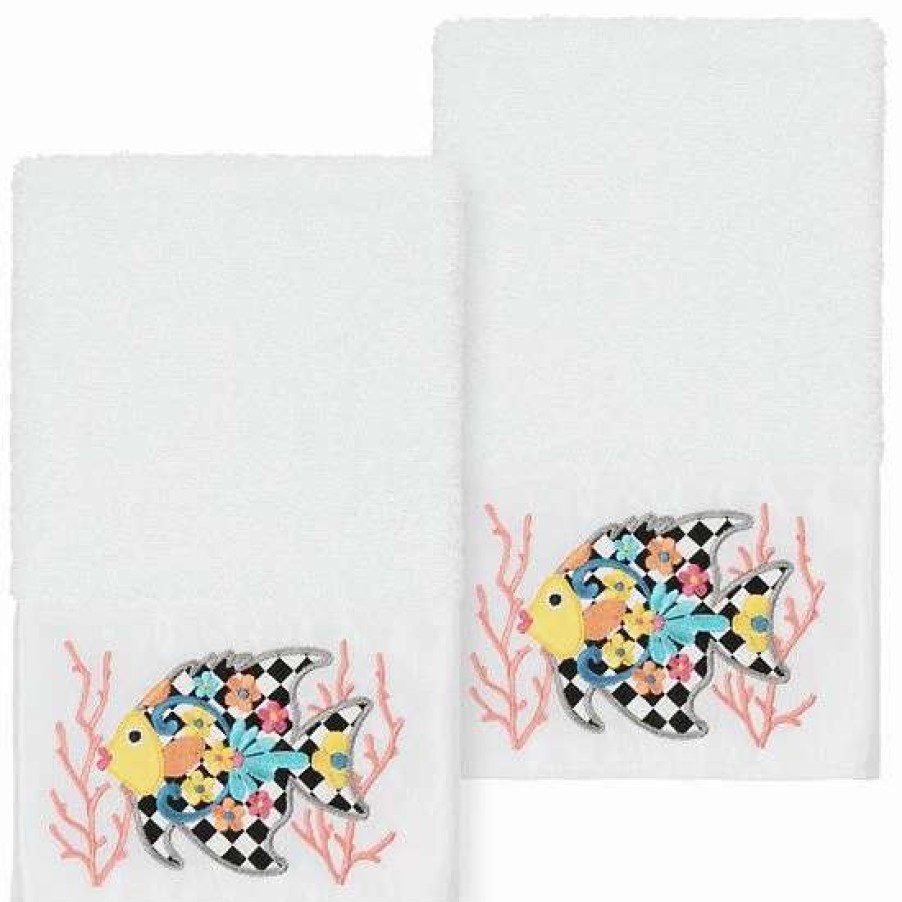 Bed & Bath * | Linum Home Textiles Turkish Cotton Feliz 2-Piece Embellished Hand Towel Set Midnight Blue