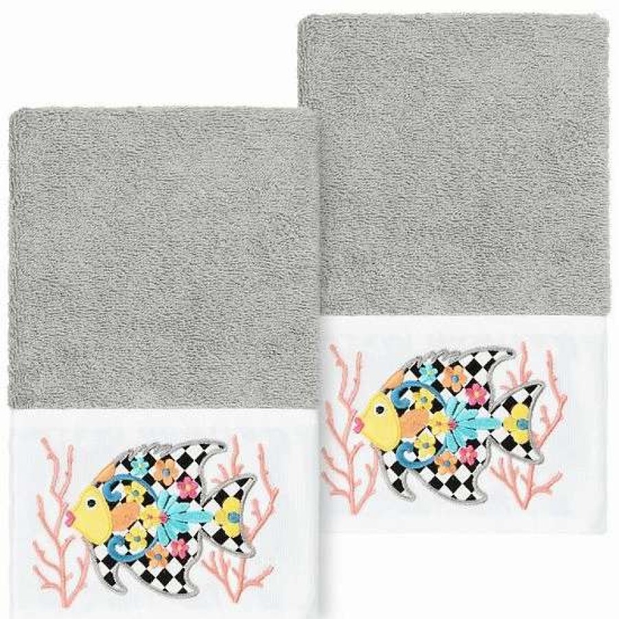 Bed & Bath * | Linum Home Textiles Turkish Cotton Feliz 2-Piece Embellished Hand Towel Set Midnight Blue