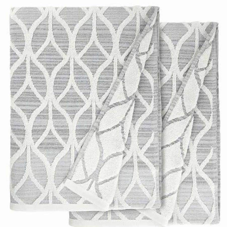 Bed & Bath * | Linum Home Textiles Turkish Cotton Alev Jacquard 2-Piece Bath Towel Set Gray Multi