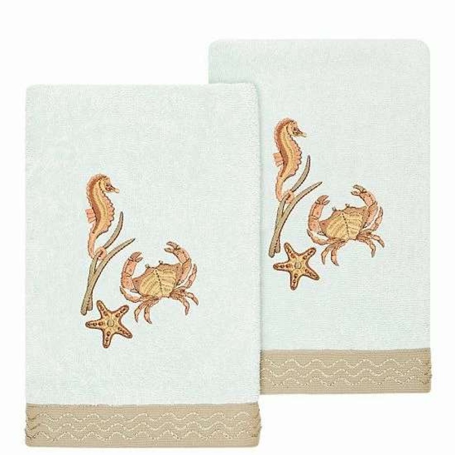 Bed & Bath * | Linum Home Textiles Turkish Cotton Aaron 2-Piece Embellished Hand Towel Set Cocoa