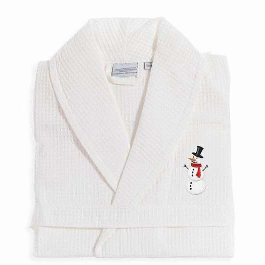 Clothing * | Linum Home Textiles Waffle Weave Embroidered Snowman Bathrobe