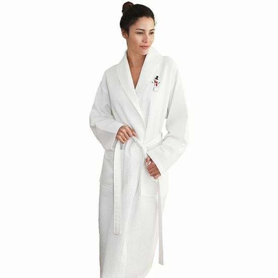 Clothing * | Linum Home Textiles Waffle Weave Embroidered Snowman Bathrobe