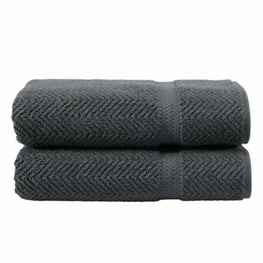 Bed & Bath * | Linum Home Textiles Herringbone 2-Pk. Bath Towels Midnight Blue