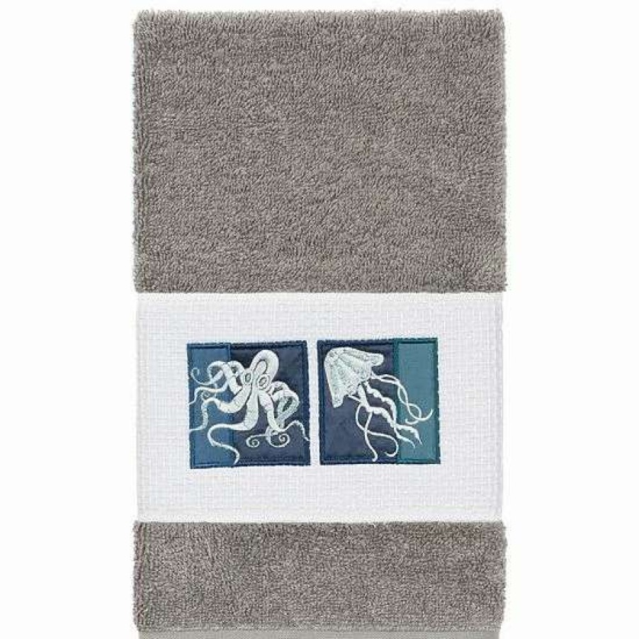 Bed & Bath * | Linum Home Textiles Turkish Cotton Ava Embellished Hand Towel Midnight Blue