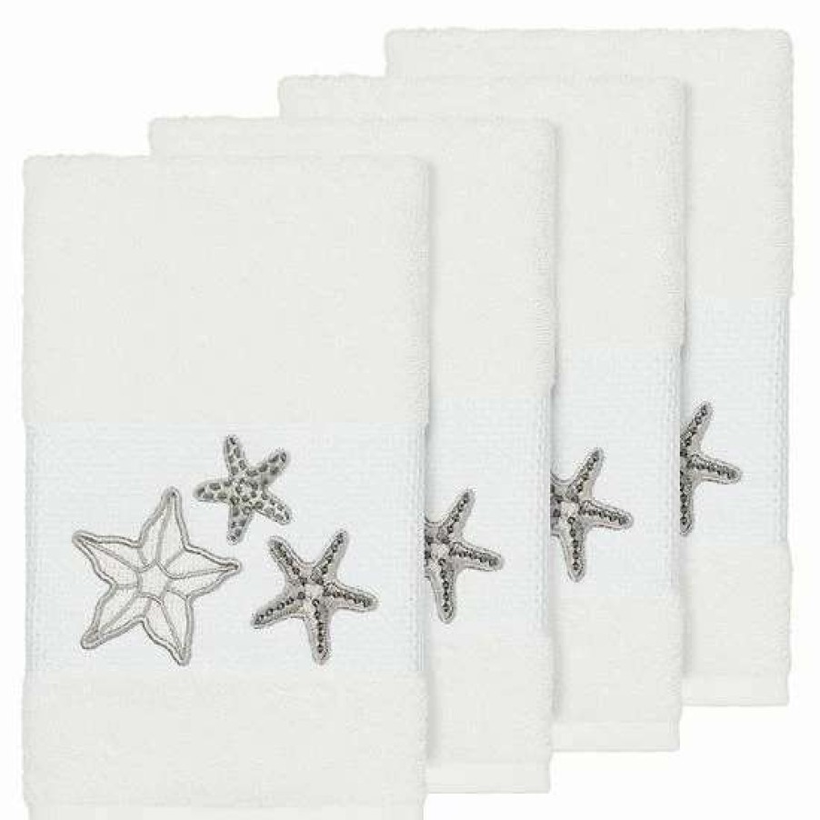 Bed & Bath * | Linum Home Textiles Lydia Embellished Hand Towel Set Midnight Blue