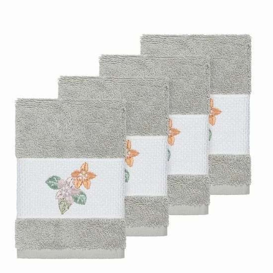 Bed & Bath * | Linum Home Textiles Turkish Cotton Caroline Embellished Washcloth Set Latte