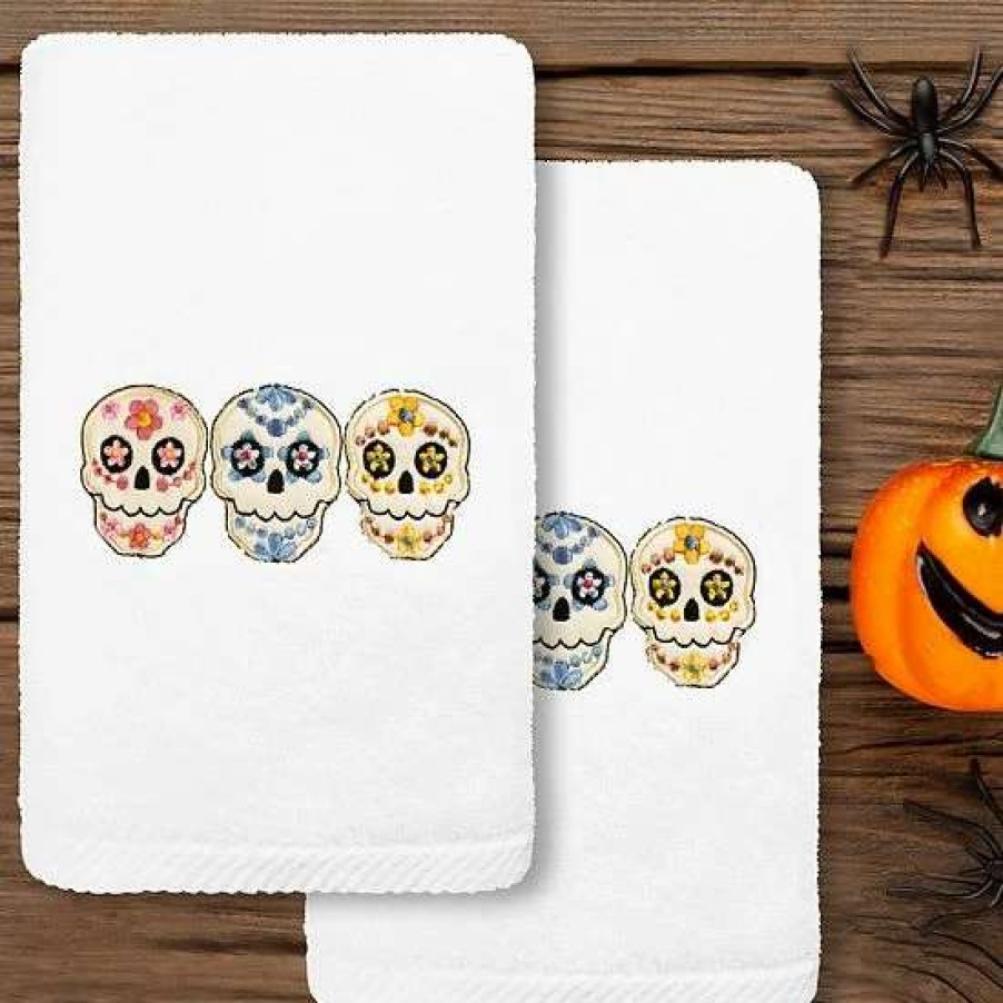 Bed & Bath * | Linum Home Textiles Skulls Embroidered Luxury Turkish Cotton 2-Pack Hand Towel Set Sand