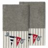 Bed & Bath * | Linum Home Textiles Turkish Cotton Ethan 2-Pack Embellished Hand Towel Set Light Gray