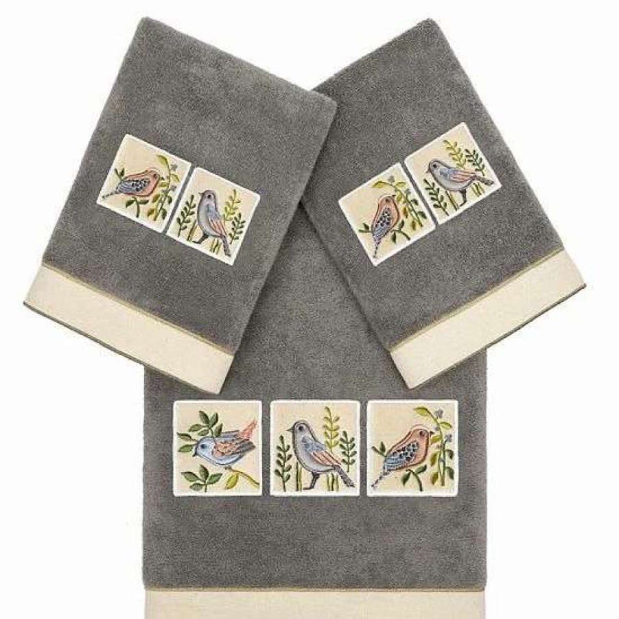 Bed & Bath * | Linum Home Textiles Turkish Cotton Belinda 3-Piece Embellished Towel Set Charcoal