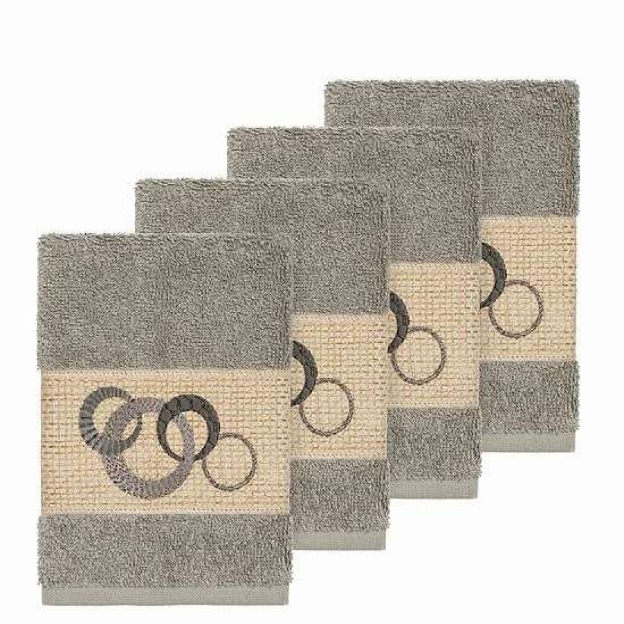 Bed & Bath * | Linum Home Textiles Turkish Cotton Annabelle Embellished Washcloth Set Light Gray