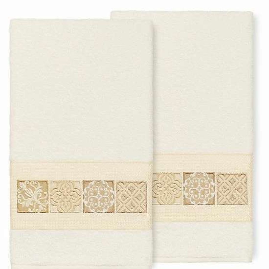 Bed & Bath * | Linum Home Textiles Turkish Cotton Vivian 2-Pack Embellished Bath Towel Set Cream