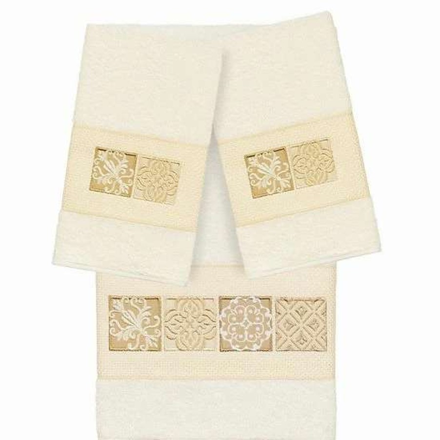 Bed & Bath * | Linum Home Textiles Turkish Cotton Vivian 3-Piece Embellished Bath Towel Set White