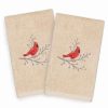 Bed & Bath * | Linum Home Textiles Christmas 2-Pack Cardinal Embroidered Luxury Turkish Cotton Hand Towels White