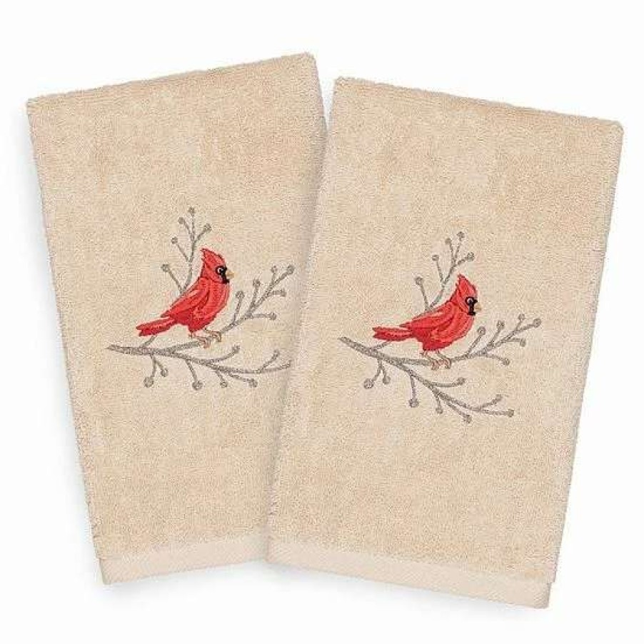 Bed & Bath * | Linum Home Textiles Christmas 2-Pack Cardinal Embroidered Luxury Turkish Cotton Hand Towels White