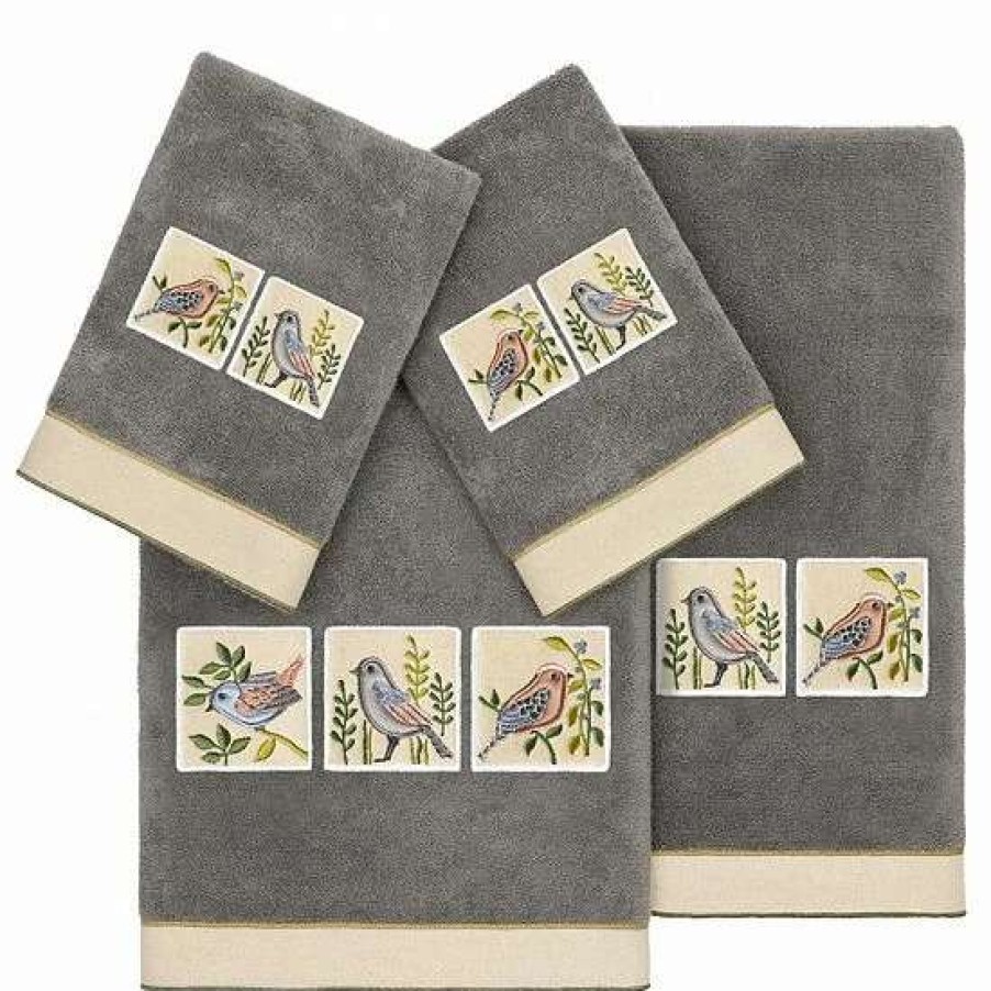 Bed & Bath * | Linum Home Textiles Turkish Cotton Belinda 4-Piece Embellished Towel Set Charcoal