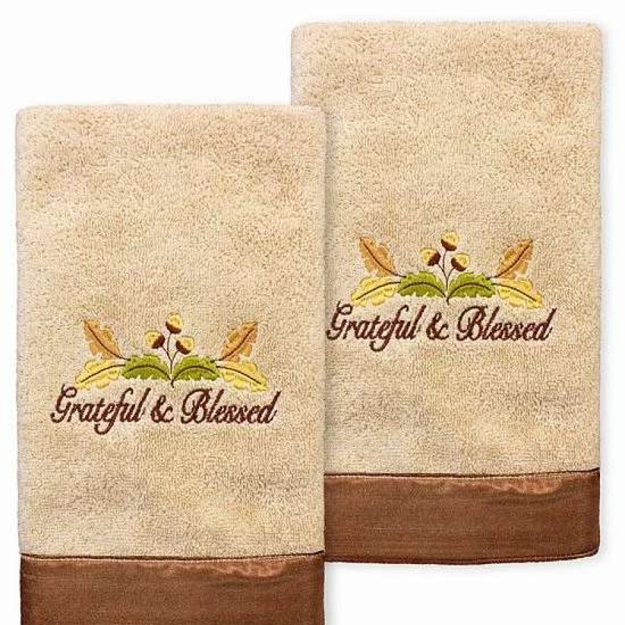 Bed & Bath * | Linum Home Textiles 2-Pack Blessed Embroidered Hand Towel Sand