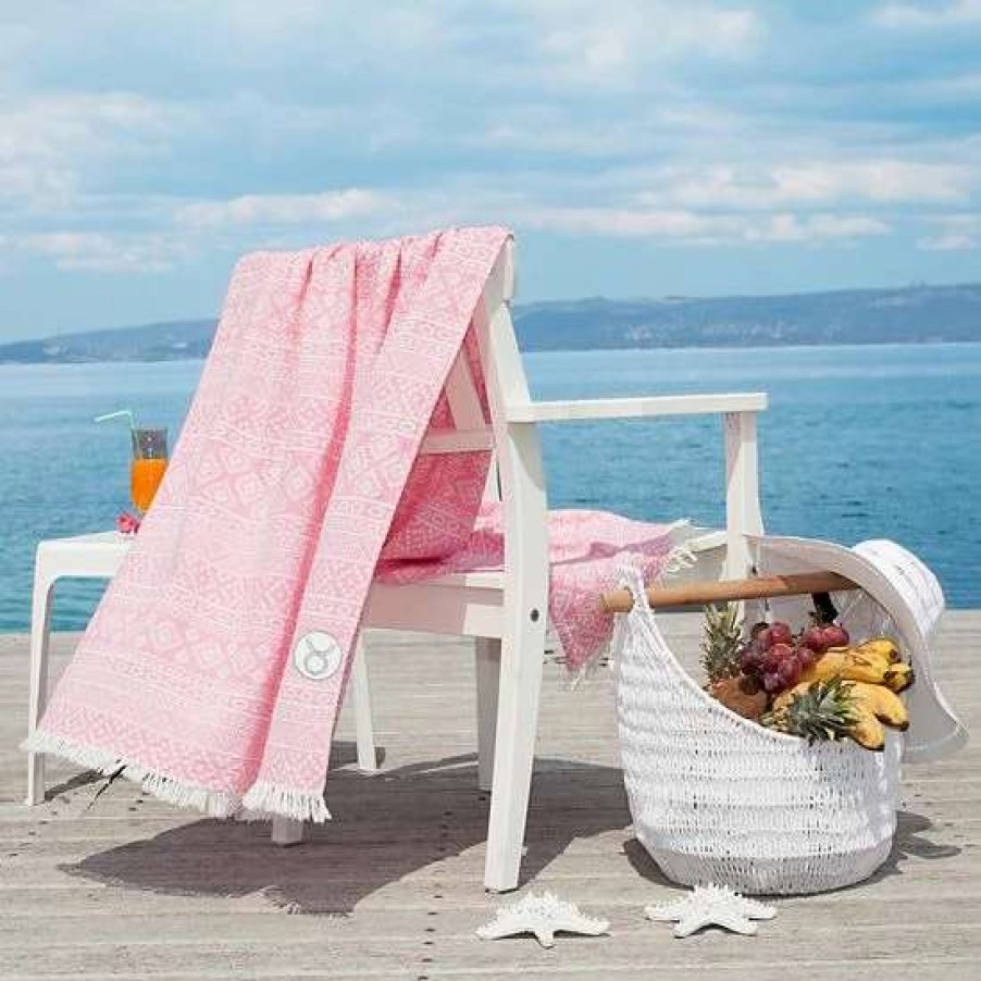 Bed & Bath * | Linum Home Textiles Turkish Cotton Sea Breeze Horoscope Taurus Pestemal Beach Towel Sky Blue Taurus