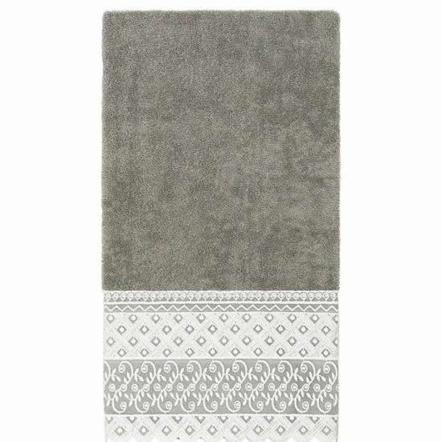 Bed & Bath * | Linum Home Textiles Turkish Cotton Aiden White Lace Embellished Bath Towel