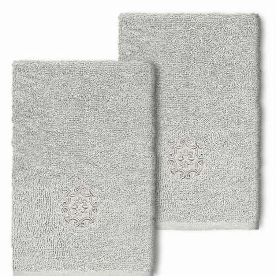 Bed & Bath * | Linum Home Textiles Turkish Cotton Alyssa 2-Pack Embellished Washcloth Set Dark Gray