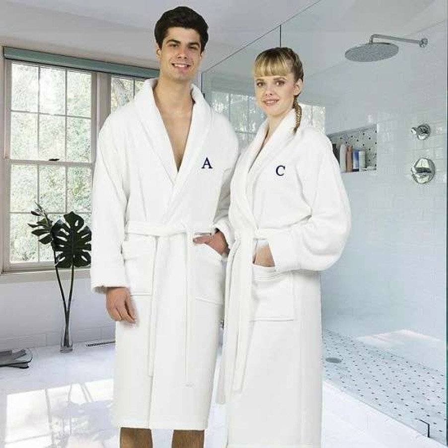 Clothing * | Linum Home Textiles Turkish Cotton Personalized Satin Piped Trim Waffle Terry White Bathrobe