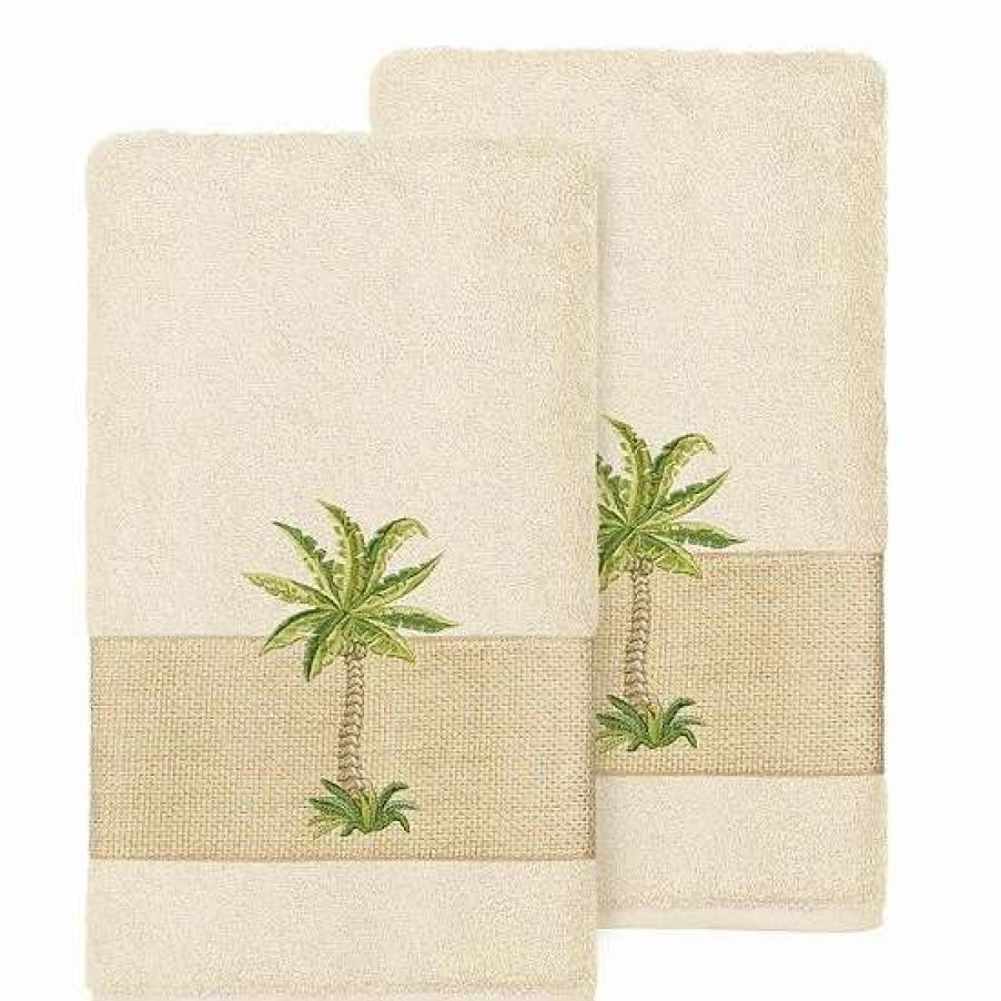 Bed & Bath * | Linum Home Textiles Colton Embellished Hand Towel Set White