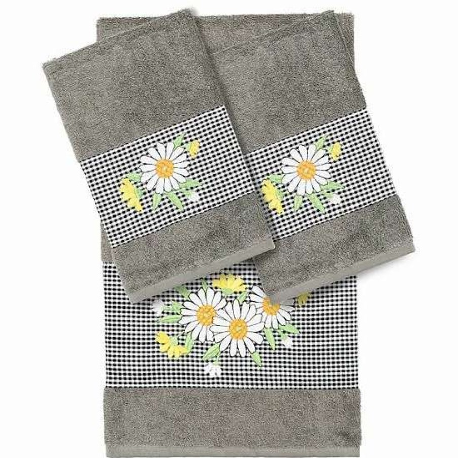 Bed & Bath * | Linum Home Textiles Turkish Cotton Daisy 3-Piece Embellished Towel Set Dark Gray