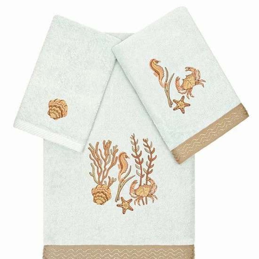 Bed & Bath * | Linum Home Textiles Turkish Cotton Aaron 3-Piece Embellished Towel Set Aqua Aqua