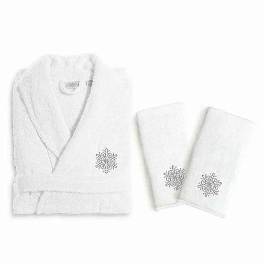 Clothing * | Linum Home Textiles Holiday Embroidered Luxury Hand Towel & Bathrobe Set Red Snow Flake