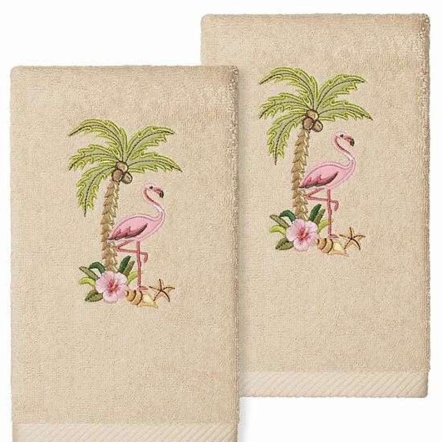 Bed & Bath * | Linum Home Textiles Turkish Cotton Flora Embroidered 2-Pack Hand Towel Set Sand