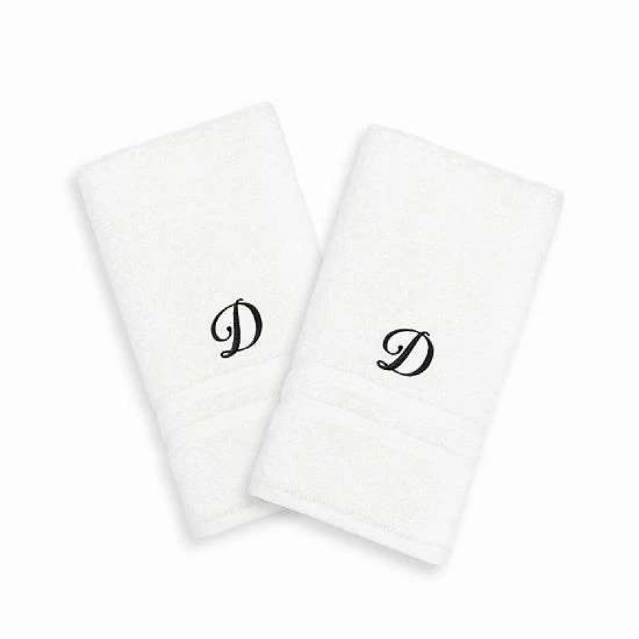 Bed & Bath * | Linum Home Textiles Black Script Denzi Single Letter 2-Pack Monogram Hand Towel