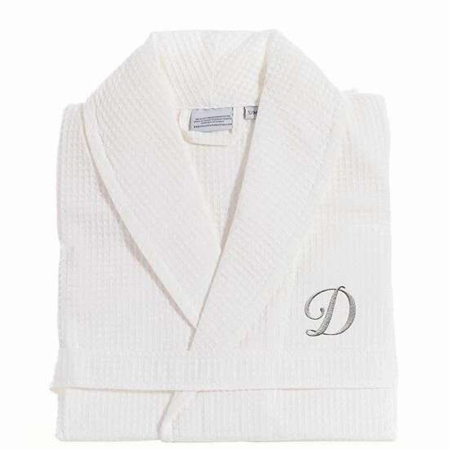 Clothing * | Linum Home Textiles Turkish Cotton Personalized Waffle Weave Bathrobe White Gray L