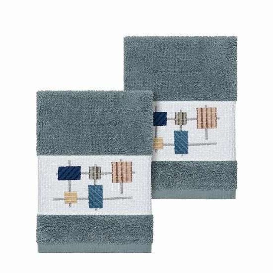 Bed & Bath * | Linum Home Textiles Turkish Cotton Khloe Embellished Washcloth Set Light Gray