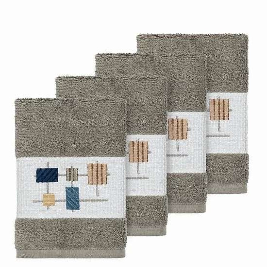 Bed & Bath * | Linum Home Textiles Turkish Cotton Khloe Embellished Washcloth Set Light Gray