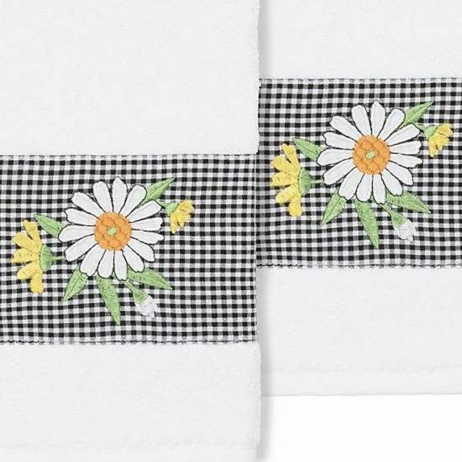 Bed & Bath * | Linum Home Textiles Turkish Cotton Daisy 2-Piece Embellished Hand Towel Set Dark Gray