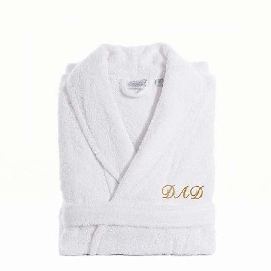 Clothing * | Linum Home Textiles "Dad" Embroidered Cotton Terry Bathrobe Gold Embroidery