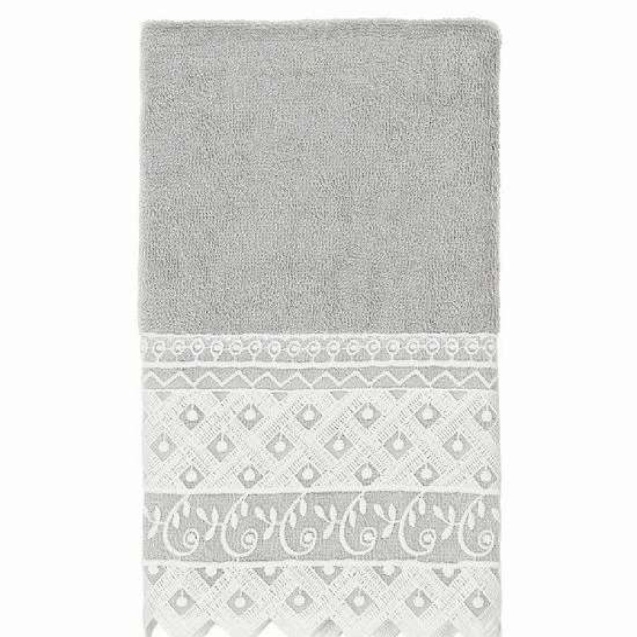 Bed & Bath * | Linum Home Textiles Turkish Cotton Aiden White Lace Embellished Hand Towel