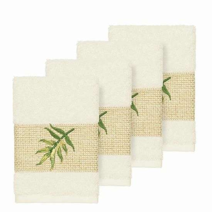 Bed & Bath * | Linum Home Textiles Turkish Cotton Zoe Embellished Washcloth Set Cream