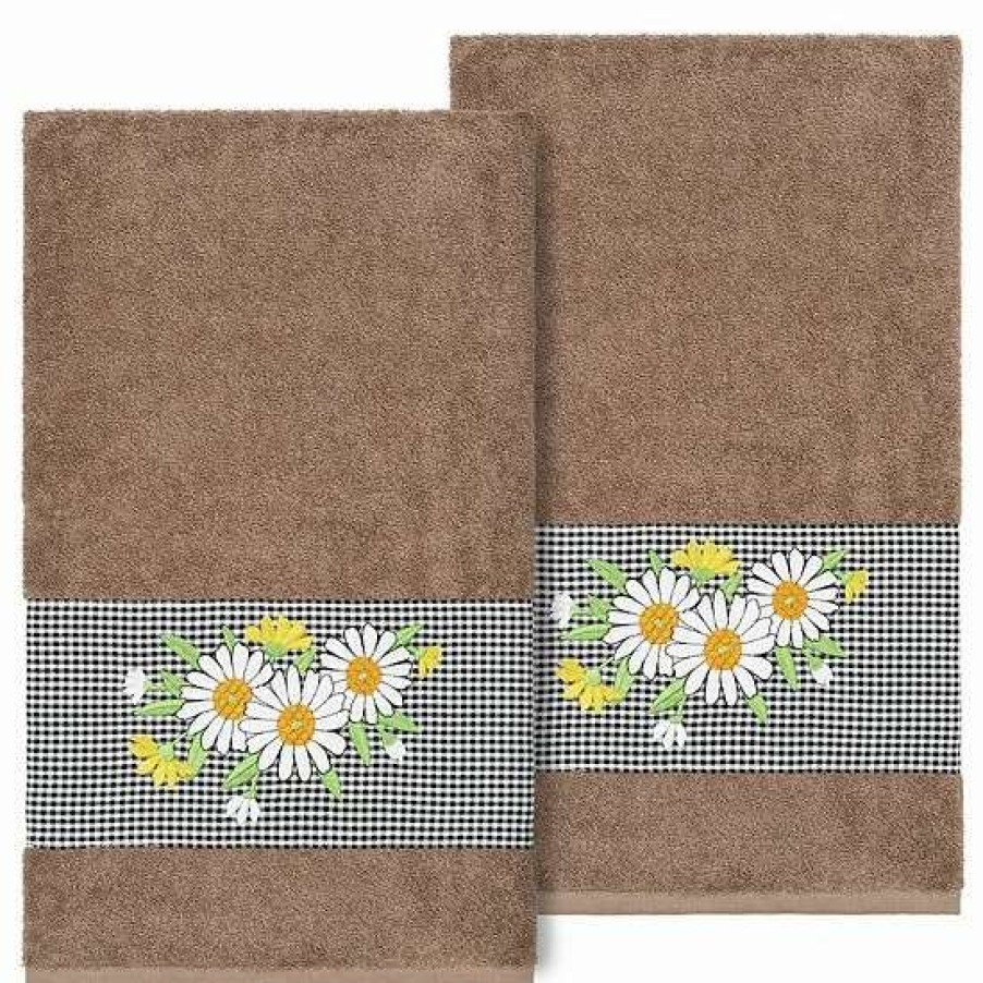 Bed & Bath * | Linum Home Textiles Turkish Cotton Daisy 2-Piece Embellished Bath Towel Set Cream