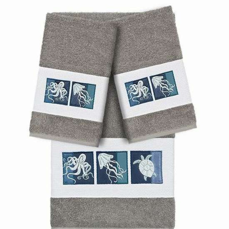 Bed & Bath * | Linum Home Textiles Turkish Cotton Ava 3-Piece Embellished Towel Set Light Gray