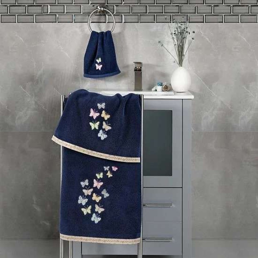 Bed & Bath * | Linum Home Textiles Turkish Cotton Mariposa 3-Piece Embellished Towel Set Beige