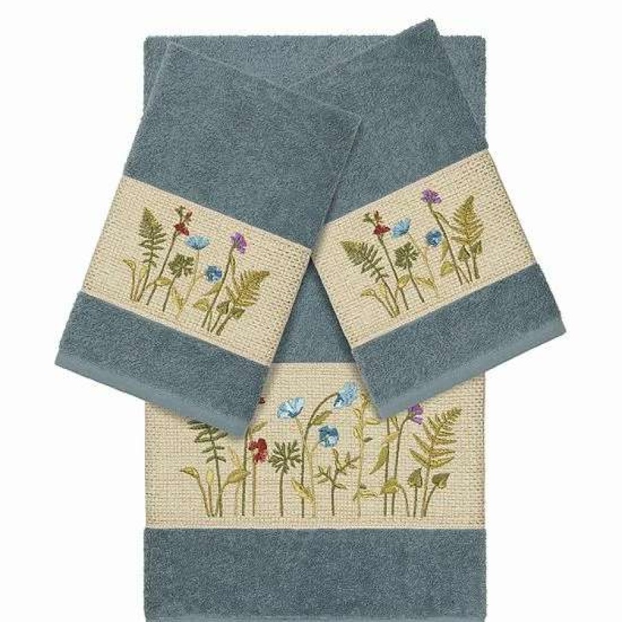 Bed & Bath * | Linum Home Textiles 3-Piece Serenity Embellished Bath Towel Set Teal