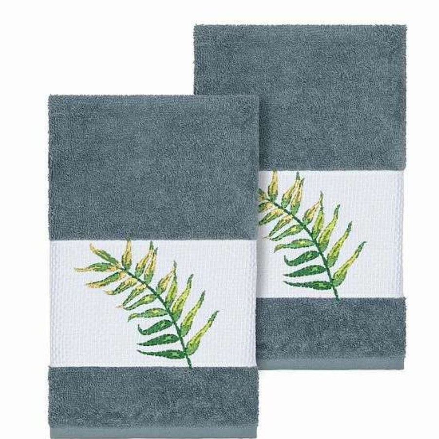 Bed & Bath * | Linum Home Textiles Turkish Cotton Zoe Embellished Hand Towel Set Midnight Blue