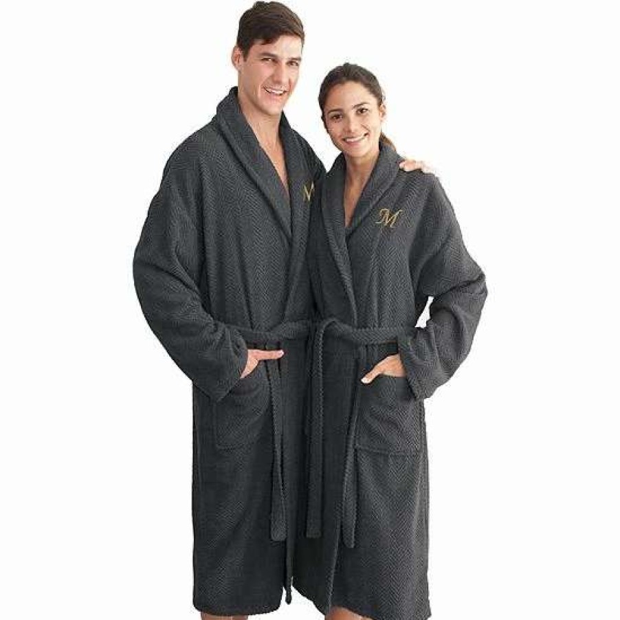 Clothing * | Linum Home Textiles Turkish Cotton Personalized Herringbone Weave Bathrobe